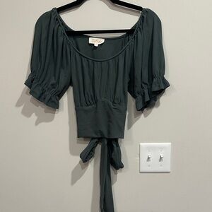 Listicle Dark Green Puff Sleeve Blouse